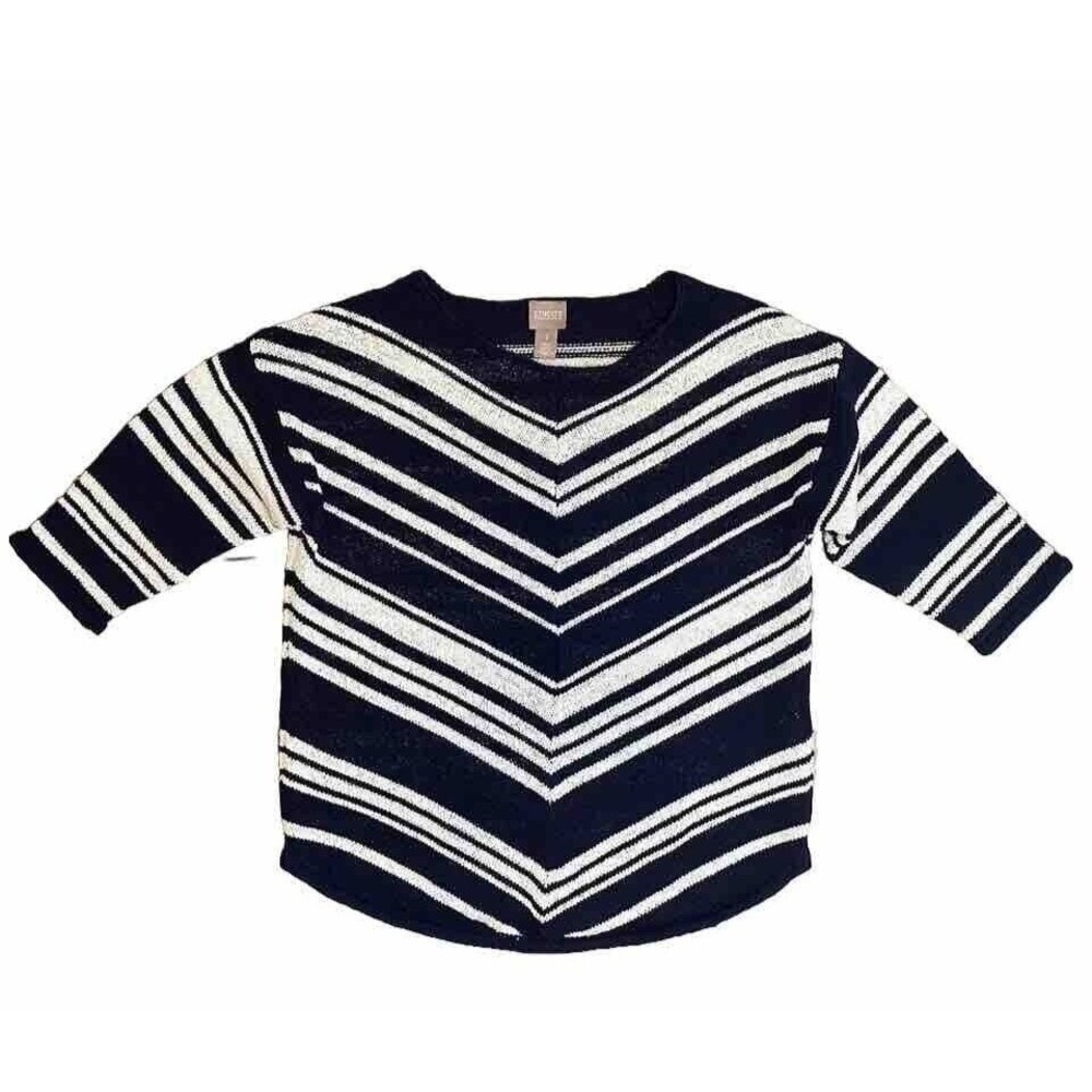 Chico's Sweater‎ Womens Size 1 Medium Navy White Chevron Striped Ladies